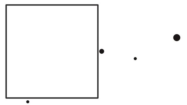 Atoms or particles flicker near the frame. Some atoms move along the edge of the form.