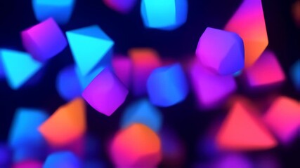 Abstract, blurred neon shapes float in a deep blue space, with varying colors and light - Powered by Adobe