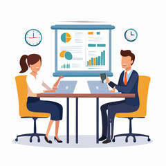 Business Meeting with Presentation Man and Woman Discussing Data.