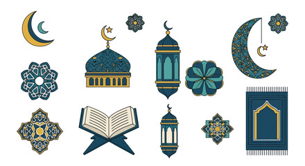 Set of isolated Ramadan Kareem vector design elements.