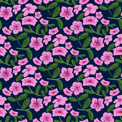 Pink Periwinkle Flower Seamless Pattern Elements Digital Illustration
