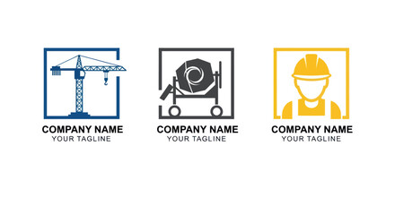 Set of three construction company logo design templates.
