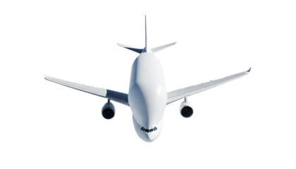 White Cargo Plane Airbus Beluga A300 600 ST Front View High Angle Isolated on Transparent Background