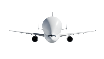 Airbus Beluga A300 600 ST White Cargo Plane Front View Isolated on Transparent Background