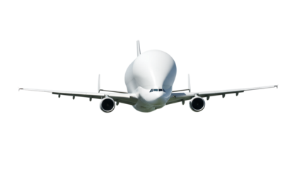 Airbus Beluga A300 600 ST White Cargo Plane Front View Isolated on Transparent Background