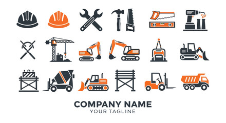 Comprehensive set of construction and building industry vector icons.