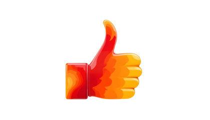 Bright orange hand giving thumbs up sign with abstract background showing approval support and