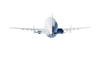 White Cargo Plane Airbus Beluga A300 600 ST Rear Back View Isolated on Transparent Background