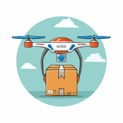 Cartoon Drone Delivering Package with Propellers and Camera.