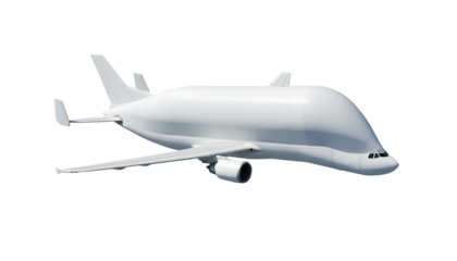 White Cargo Aircraft Airbus Beluga A300 600 ST Side View Isolated on Transparent Background