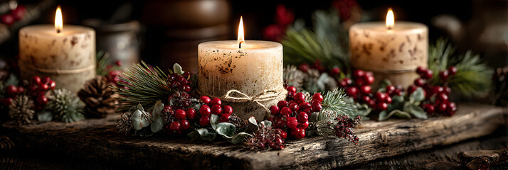 Advent candles with christmas decoration .