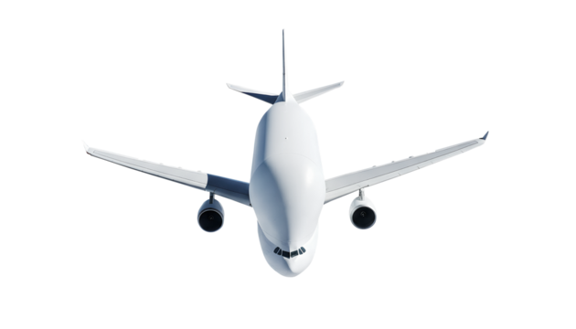 White Cargo Plane Airbus Beluga A300 600 ST Front View High Angle Isolated on Transparent Background