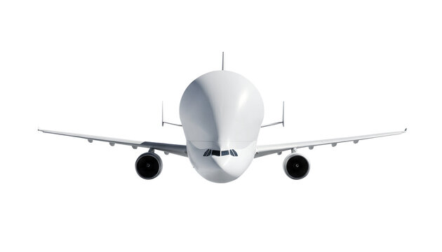 Airbus Beluga A300 600 ST White Cargo Plane Front View Isolated on Transparent Background