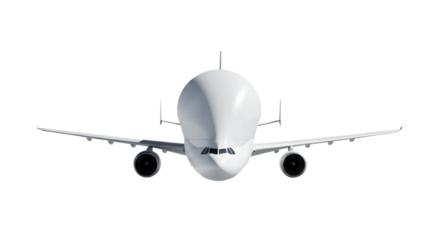 Airbus Beluga A300 600 ST White Cargo Plane Front View Isolated on Transparent Background