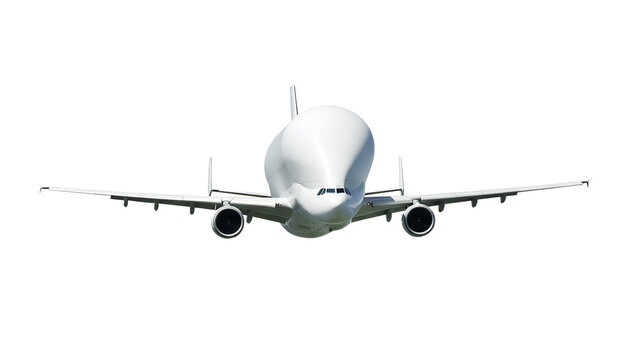 Airbus Beluga A300 600 ST White Cargo Plane Front View Isolated on Transparent Background