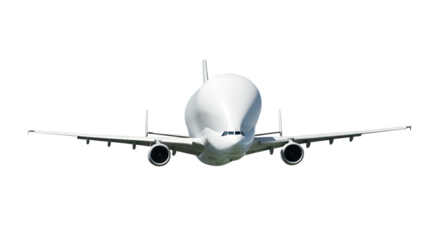 Airbus Beluga A300 600 ST White Cargo Plane Front View Isolated on Transparent Background - Powered by Adobe
