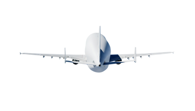 White Cargo Plane Airbus Beluga A300 600 ST Rear Back View Isolated on Transparent Background