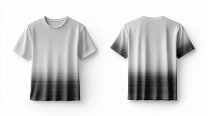 Naklejka premium Front and back view of a t-shirt mockup with a minimalist design of fine horizontal lines isolated on a white background