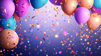 Vibrant balloons and confetti create a festive, celebratory atmosphere perfect for any joyful occasion or milestone announcement
