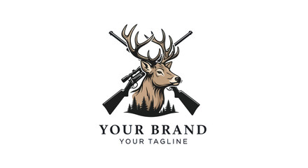 Majestic Deer Head with Crossed Rifles Emblem.