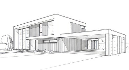 Modern architectural sketch of a contemporary residential house design