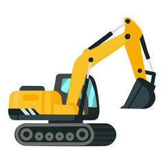 Excavator in Flat Vector Style for Construction Equipment Illustration