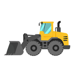 Wheel Loader in Flat Vector Style for Industrial Construction Design