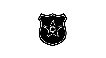 Police badge emblem illustration in white lines on transparent background