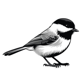 Black capped chickadee bird illustration isolated on white background