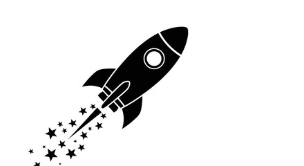 White rocket ship graphic launching with star trail against transparent backdrop