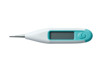 digital medical thermometer device with clear display and ergonomic design on gray surface