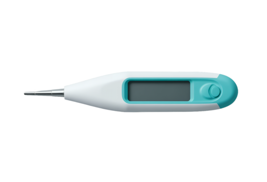 digital medical thermometer device with clear display and ergonomic design on gray surface