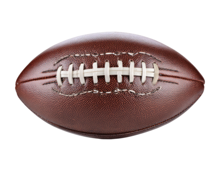 Close-up of a classic brown American football.  Stitching visible