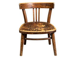 Rustic Wooden Chair with Scratched Surface, Top-Down Angle, isolated on transparent background PNG