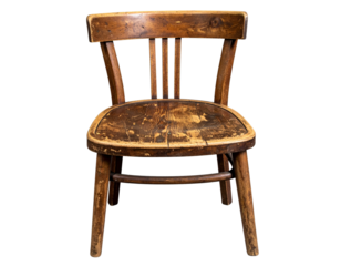 Rustic Wooden Chair with Scratched Surface, Top-Down Angle, isolated on transparent background PNG