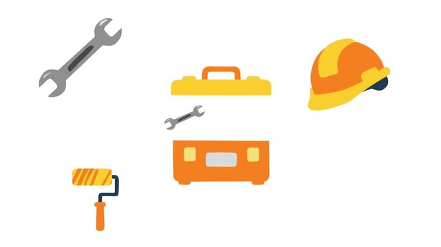 Labor Day Tools Animation in Flat Style for Worker Celebration Scene