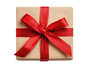 Square kraft paper gift box with red ribbon and bow (1)