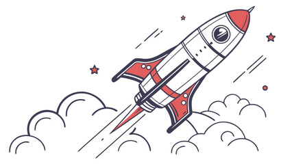 A cartoon rocket ship takes off