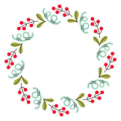 Simple festive round frame with Christmas decor. The simple vector design perfect for Christmas and New Year decorations or holiday greetings.