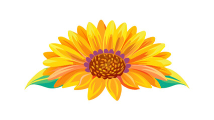 A bright yellow sunflower with green leaves