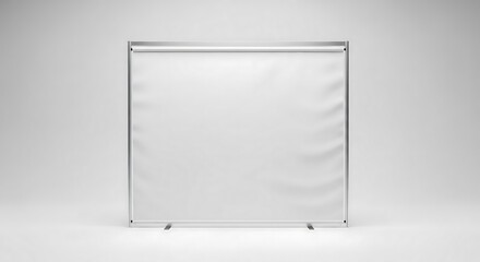 Blank white roll-up banner stand display on a clean studio background. Mockup template for advertising and presentation