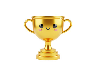 Golden trophy with a cute smile isolated on transparent background