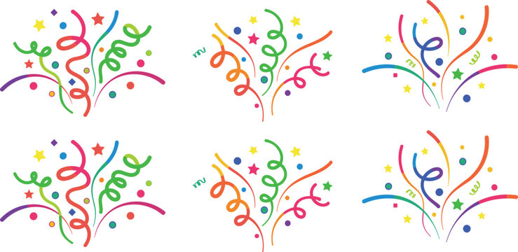 Colorful Confetti and Streamers Explosion Illustration Set for Celebrations and Festive Designs
