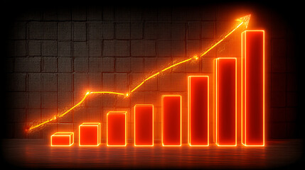 A series of red bars with a line going up, representing a graph