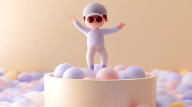 3d cartoon character Jumping into a ball pool videos