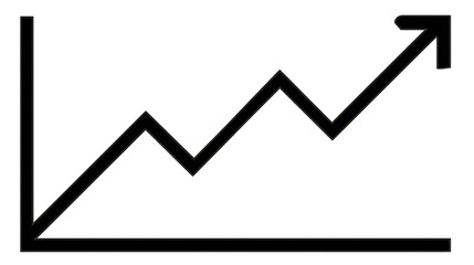 A graph with a line going up and a black arrow pointing to the right