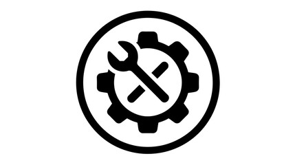 A black and white image of a wrench and a gear