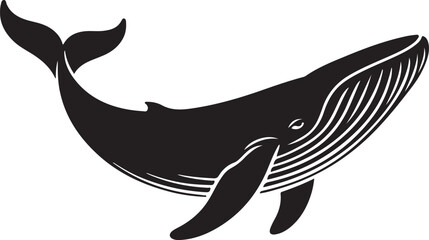 Fototapeta premium Black silhouette of a blue whale with white details on white background vector