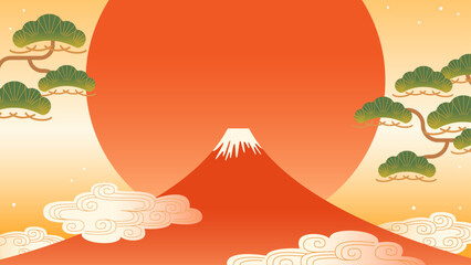 富士山の和風背景　お正月素材