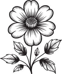 Obraz premium Detailed black and white botanical flower with leaves vector illustration